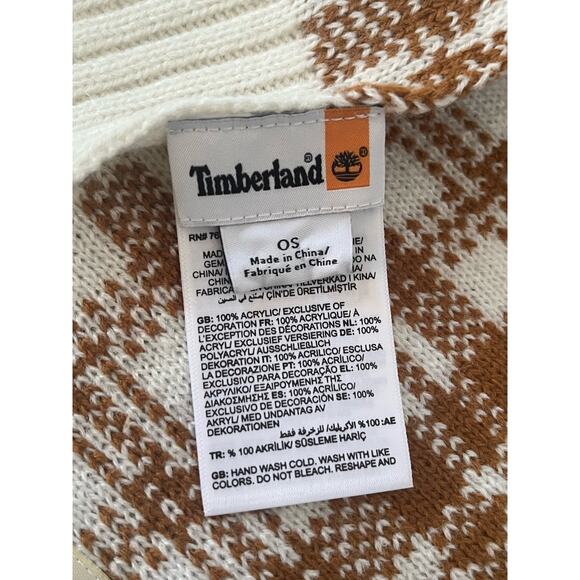 Unisex Timberland Buffalo plaid cream and tan winter fall scarf - Picture 5 of 7